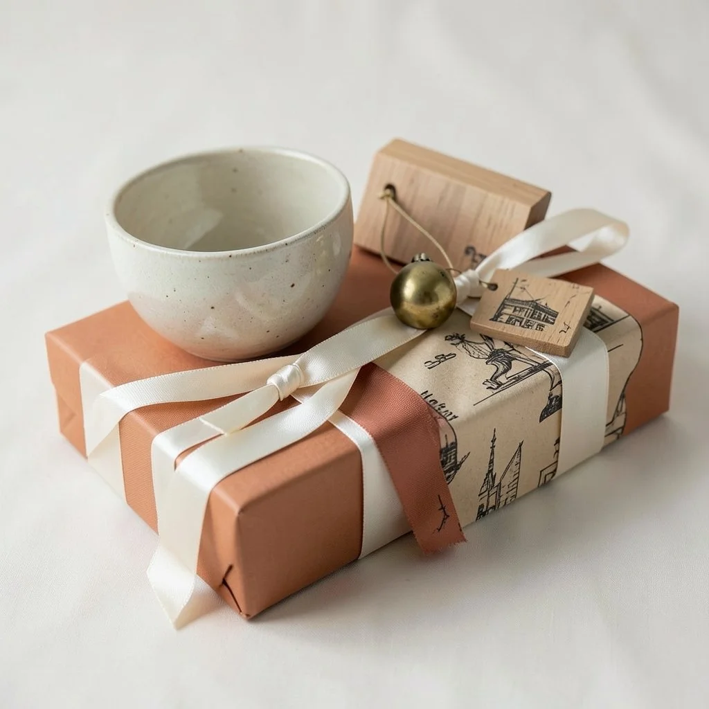 A wrapped parcel with a wooden maker tag